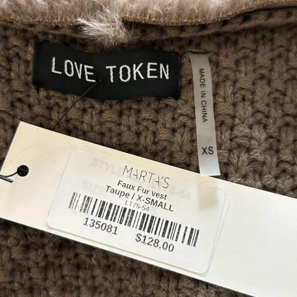 NWT Love Token Faux Suede Shearling Vest Taupe Mushroom Pockets Knit Back Sz XS - Picture 7 of 9